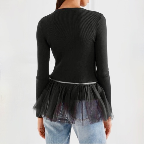 Moschino Couture Black Cardigan Sweater Jacket with Detachable Mesh Ruffled Hem - Picture 4 of 16